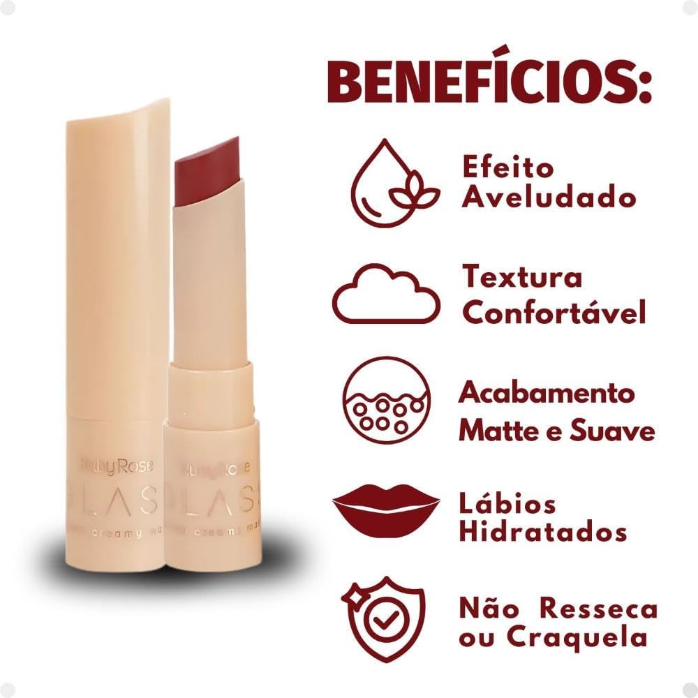 Batom Creamy Matte GL06 Glass HBF5676 Ruby Rose - Imagem 2