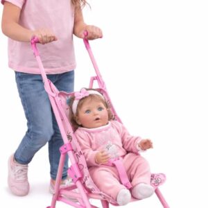 Carrinho de Boneca Infantil Dobrável Rosa Brinquedo Passeio Menina Bebê Reborn
