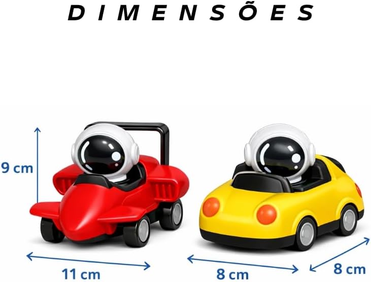 Carrinhos de Brinquedo com Astronautas, Movimento por Fricção, Sem Pilhas, 4 Cores (Vermelho, Amarelo, Verde, Azul) (Vermelho e Amarelo) - Imagem 5