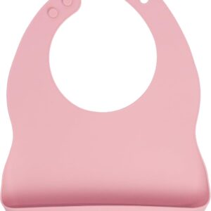 Freso Baby Babador Silicone Alimentação Bebê Introdução Alimentar Blw Impermeável Fecho Ajustável Com Bolso Pega Migalhas Livre De Bpa Cor Rosa