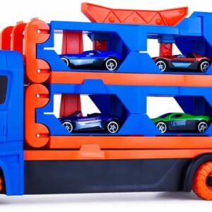 Caminhão Cegonha Infantil com 6 Mini Veículos e Pista Montável de 164,5cm Brinquedo Educativo e Divertido