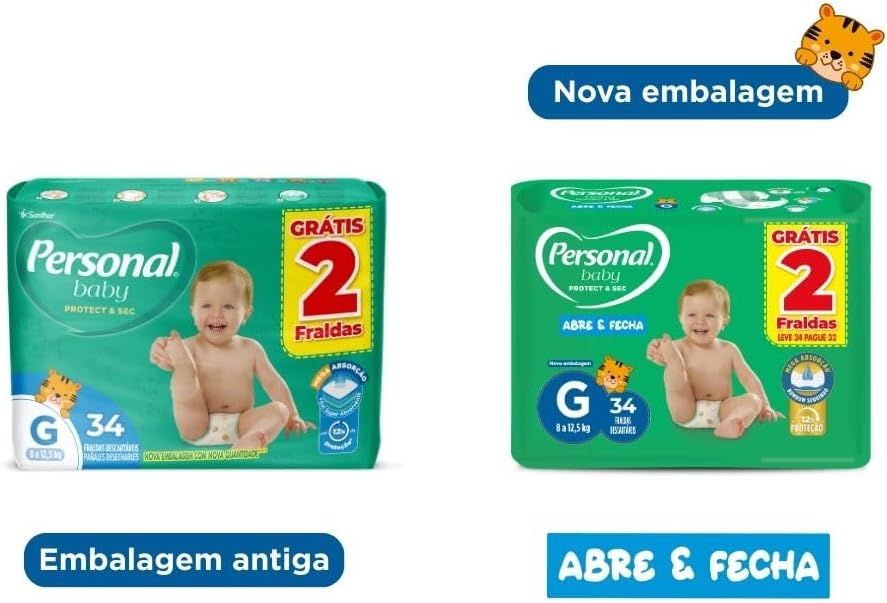 Fralda Infantil Personal Baby Protect e Sec G Mega 9x34pads Leve 34 pague 32 Unidades - Imagem 2