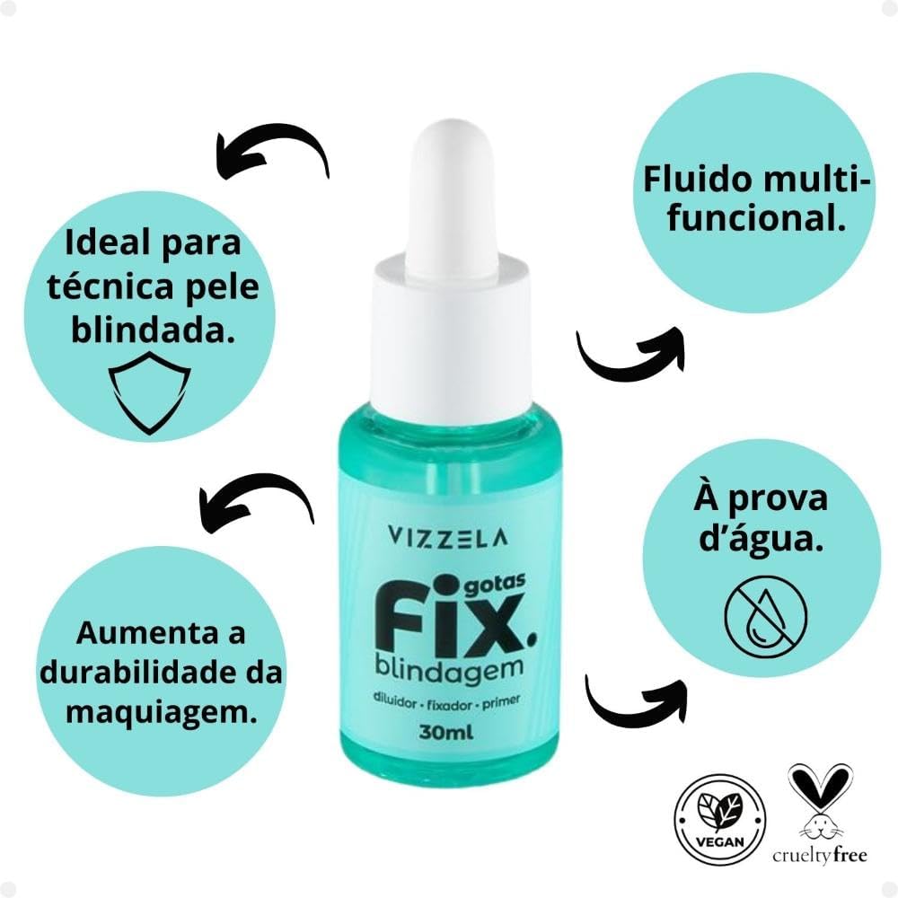 Gotas Fix Blindagem Diluidor Maquiagem Prova D'Água Vegano Original Vizzela - Imagem 2