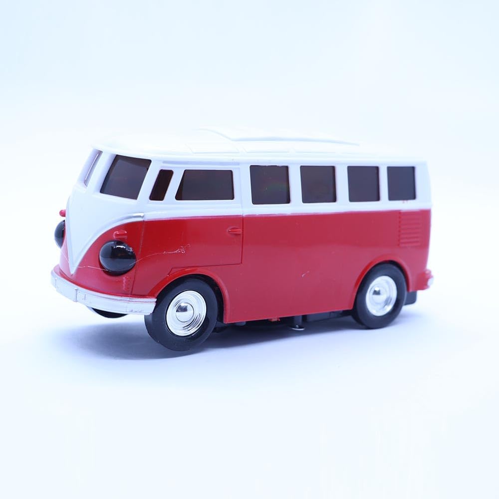 Carrinho de Brinquedo Kombi Com Luz e Som Bate e Volta Gira 360º Vermelho