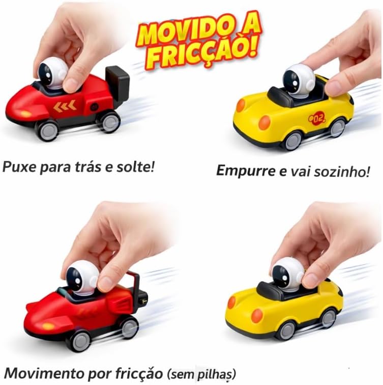 Carrinhos de Brinquedo com Astronautas, Movimento por Fricção, Sem Pilhas, 4 Cores (Vermelho, Amarelo, Verde, Azul) (Vermelho e Amarelo) - Imagem 2