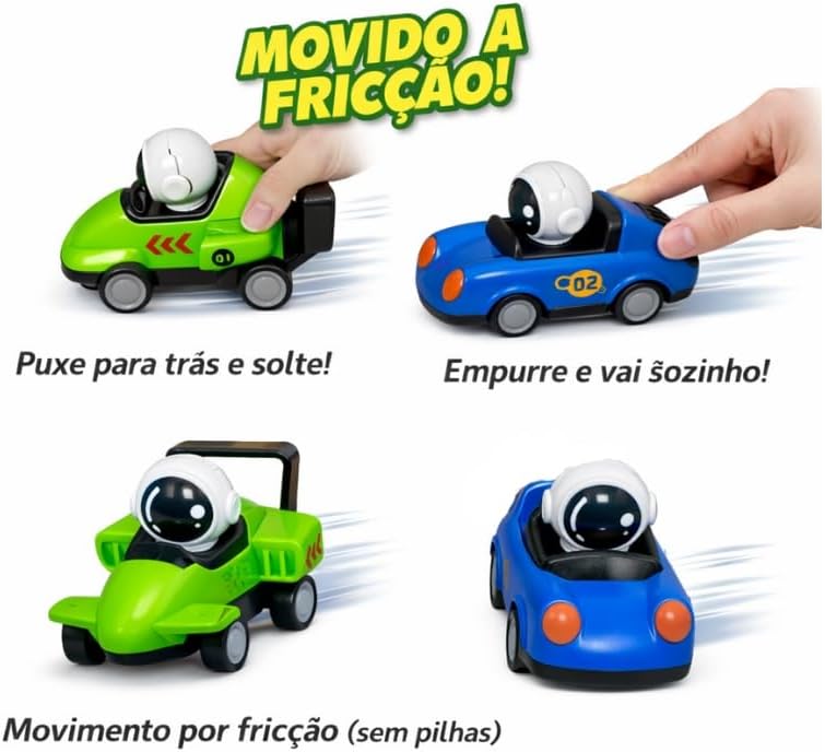 Carrinhos de Brinquedo com Astronautas, Movimento por Fricção, Sem Pilhas, 4 Cores (Vermelho, Amarelo, Verde, Azul) (Vermelho e Amarelo) - Imagem 3
