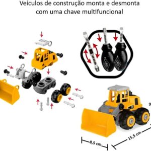 Conjunto de Carrinhos Tratores Caminhoes Construcao Resgate Montar Educativos Friccao Roda Livre (Kit Construcao de Montar 4 Tratores)