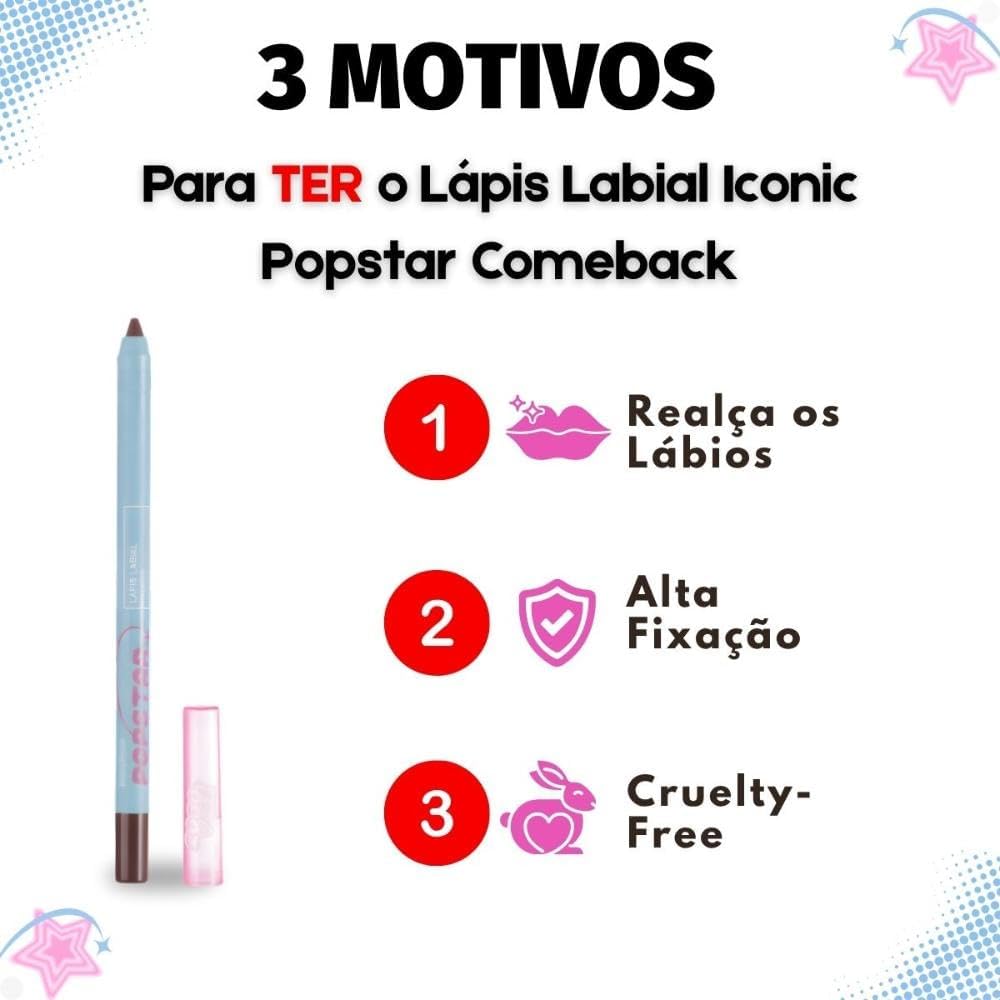 Ruby Rose Lápis Labial Iconic Popstar, Delineador para Lábios, Longa Duração (2 - Comeback) - Imagem 6