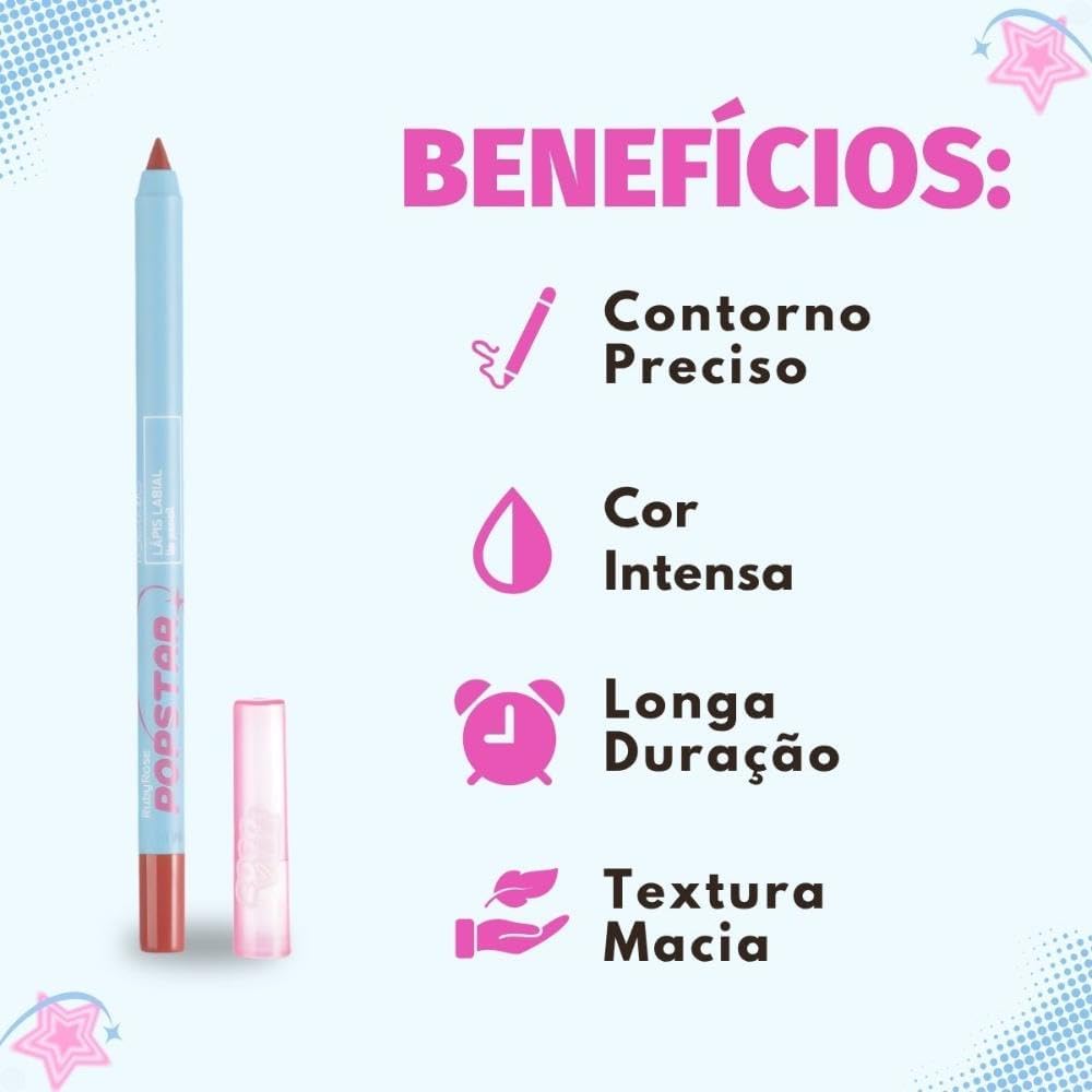 Ruby Rose Lápis Labial Iconic Popstar, Delineador para Lábios, Longa Duração (1 - Pop Perfection) - Imagem 2