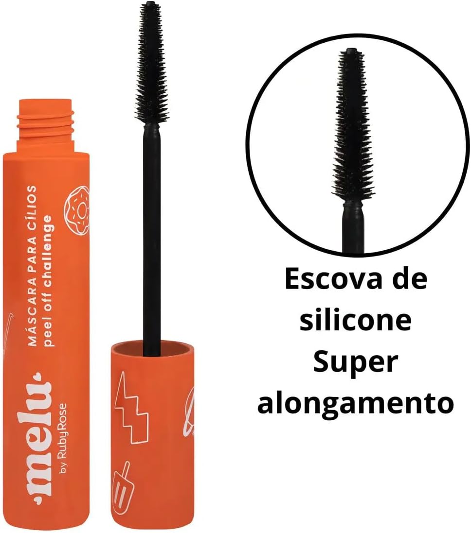 Melu by RubyRose Máscara para Cílios Peel Off Challenge com Escova de Silicone, Super Alongamento, Laranja - Imagem 8