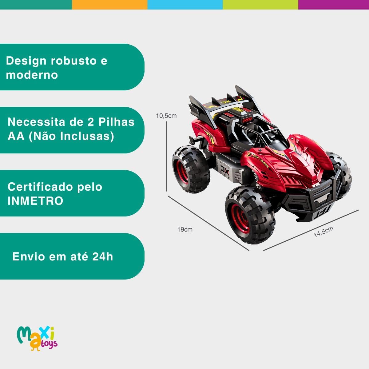 Carrinho de Controle Remoto Infantil Diecast Maxi Toys (Vermelho) - Imagem 6