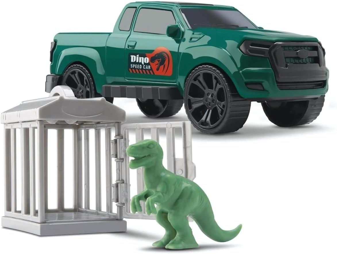 Carrinho Pick Up Dino Capture com Jaula e Dinossauro – Brinquedo Educativo Infantil de Aventura e Resgate, 30cm