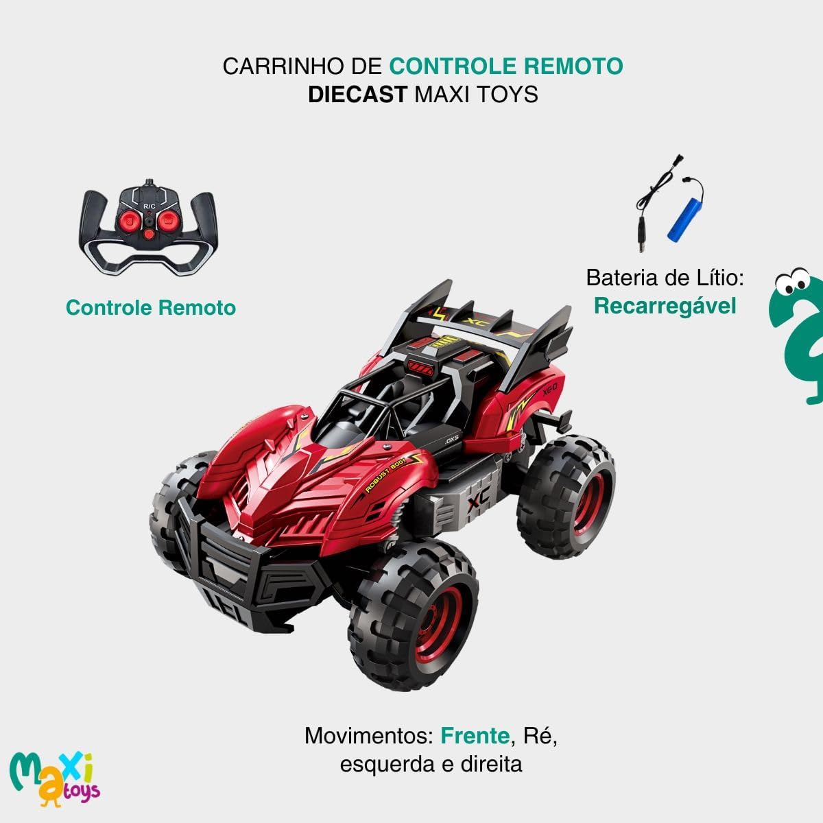 Carrinho de Controle Remoto Infantil Diecast Maxi Toys (Vermelho) - Imagem 4