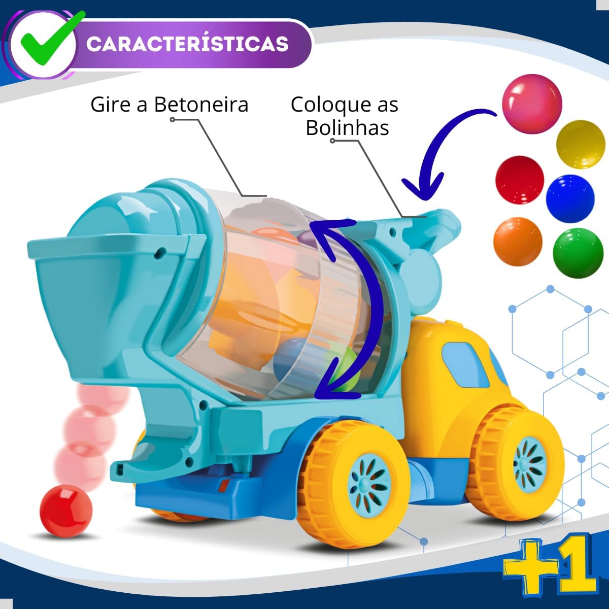 Caminhão Brinquedo Betoneira Educativo Gira Bolinhas Bebês Crianças - Imagem 6
