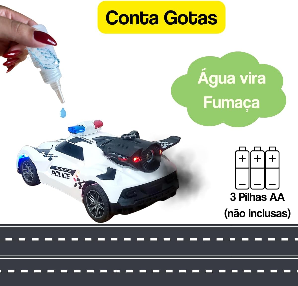 Carrinho Brinquedo Com Controle Remoto que Solta Fumaça e Luzes da Sirene (Preto) - Imagem 6