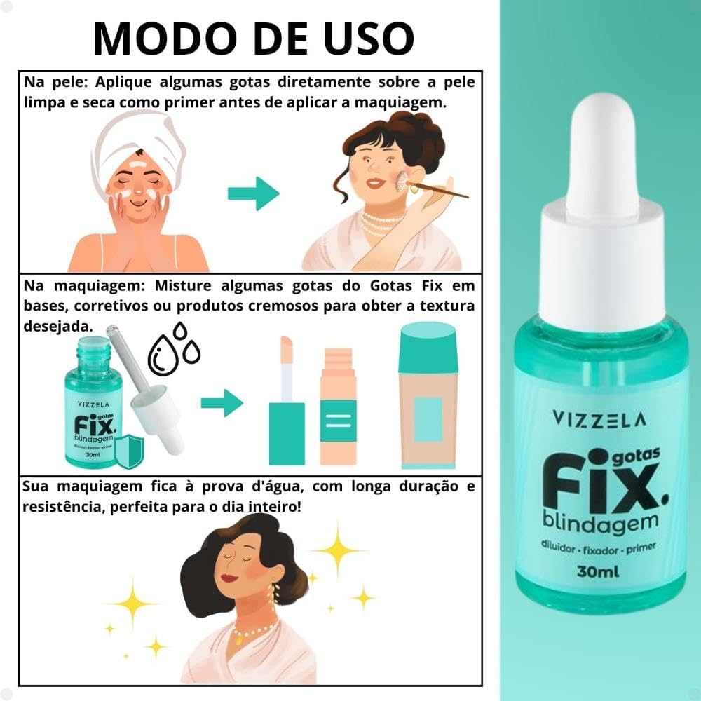 Gotas Fix Blindagem Diluidor Maquiagem Prova D'Água Vegano Original Vizzela - Imagem 4