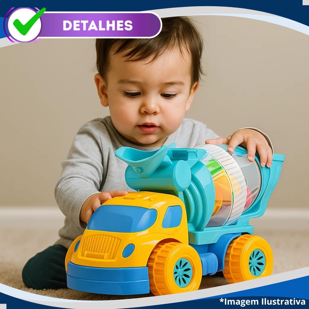 Caminhão Brinquedo Betoneira Educativo Gira Bolinhas Bebês Crianças - Imagem 4
