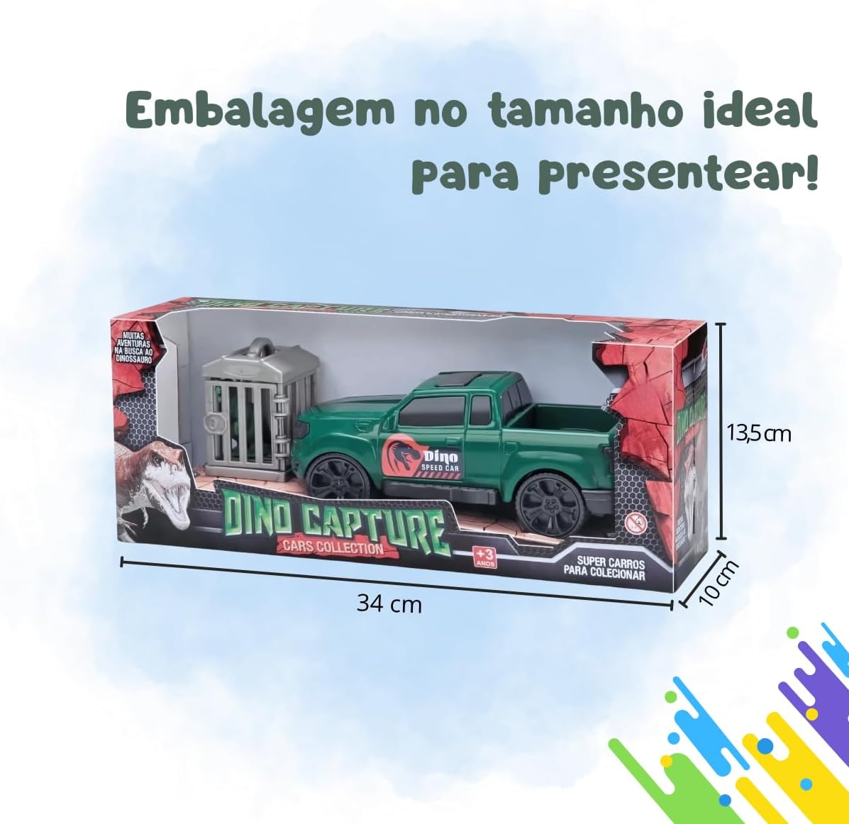 Carrinho Pick Up Dino Capture com Jaula e Dinossauro – Brinquedo Educativo Infantil de Aventura e Resgate, 30cm - Imagem 4