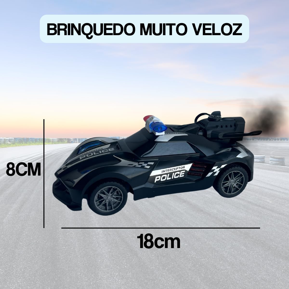 Carrinho Brinquedo Com Controle Remoto que Solta Fumaça e Luzes da Sirene (Preto) - Imagem 7