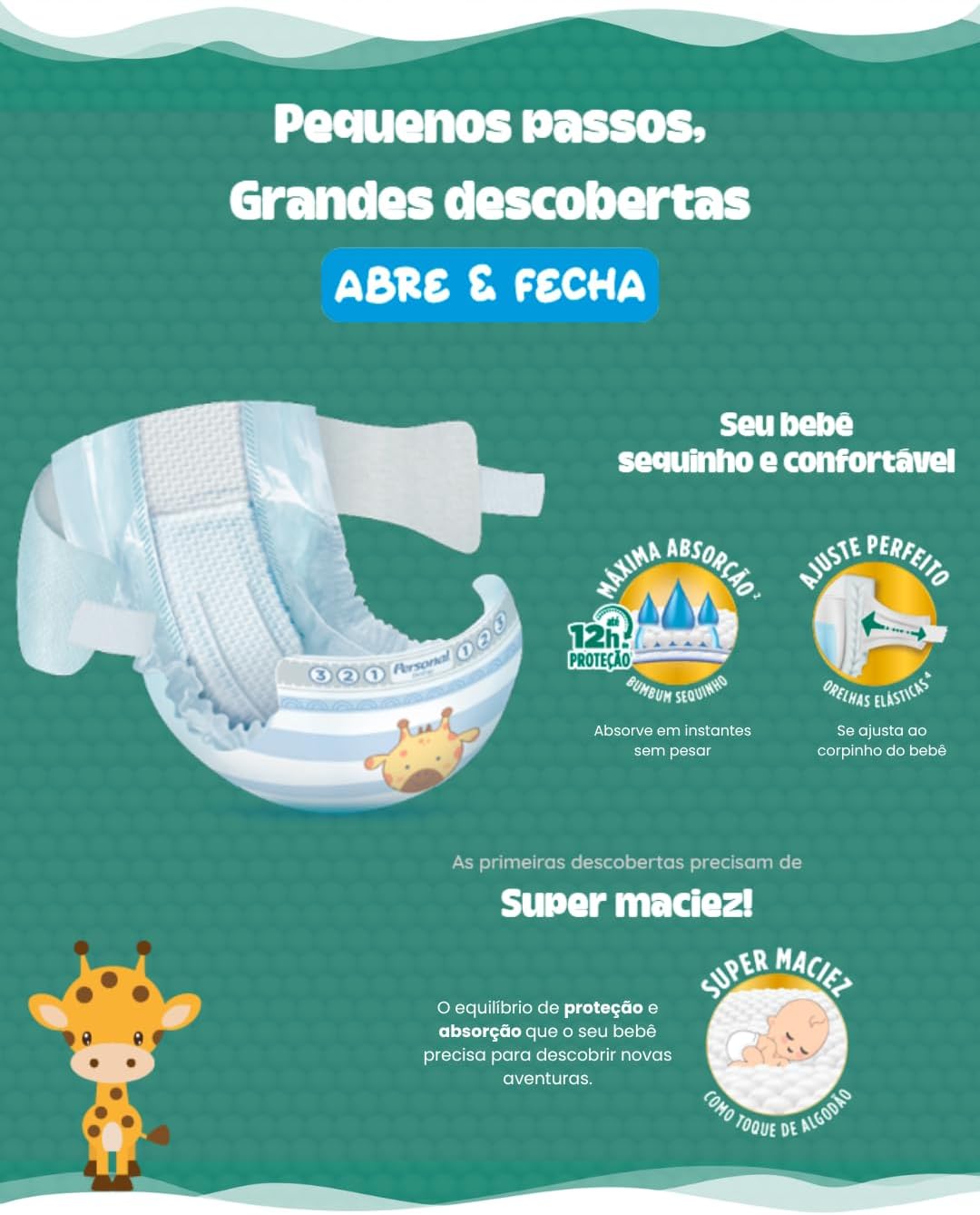 Fralda Infantil Personal Baby Protect e Sec G Mega 9x34pads Leve 34 pague 32 Unidades - Imagem 3