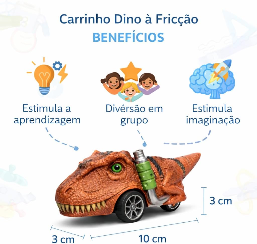 Carrinho Dino À Fricção Infantil Brinquedo Educativo Criança - Imagem 7