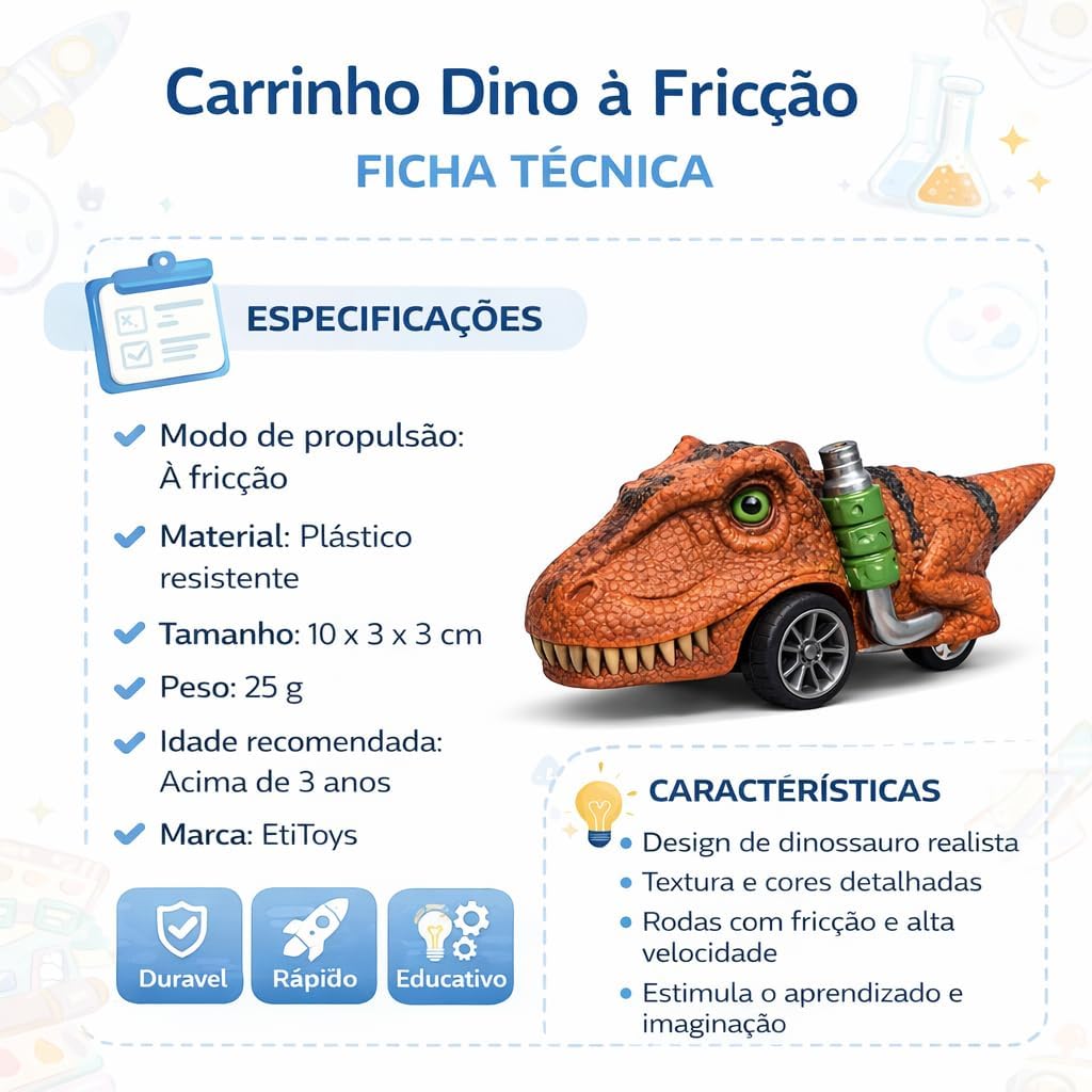 Carrinho Dino À Fricção Infantil Brinquedo Educativo Criança - Imagem 2