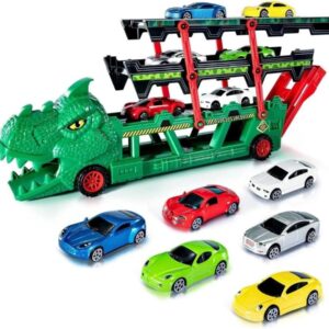 Carrinho Carreta Caminhão Cegonha Com Pista e Carrinhos Mais Lançador Divertida Dinossauro