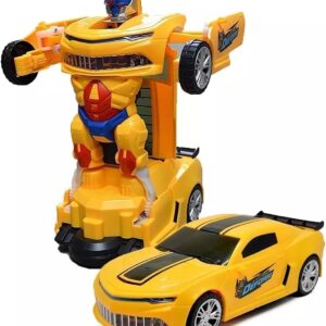 Carrinho Vira Robô Transformável Infantil com Luz e Som Carro Camaro Amarelo Automático que se Transforma Brinquedo Divertido Presente Criativo com Pilhas Premium
