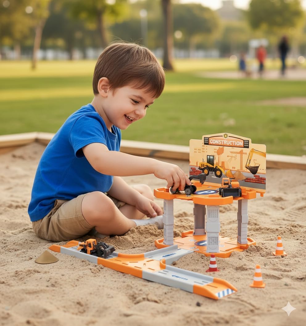 Brinquedo Pista Com Estacionamento construção com carrinho