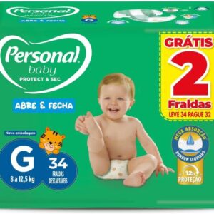 Fralda Infantil Personal Baby Protect e Sec G Mega 9x34pads Leve 34 pague 32 Unidades