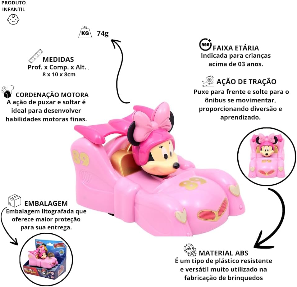 Carrinho de Fricção Minnie Brinquedo Fantastic Car Disney - Imagem 3