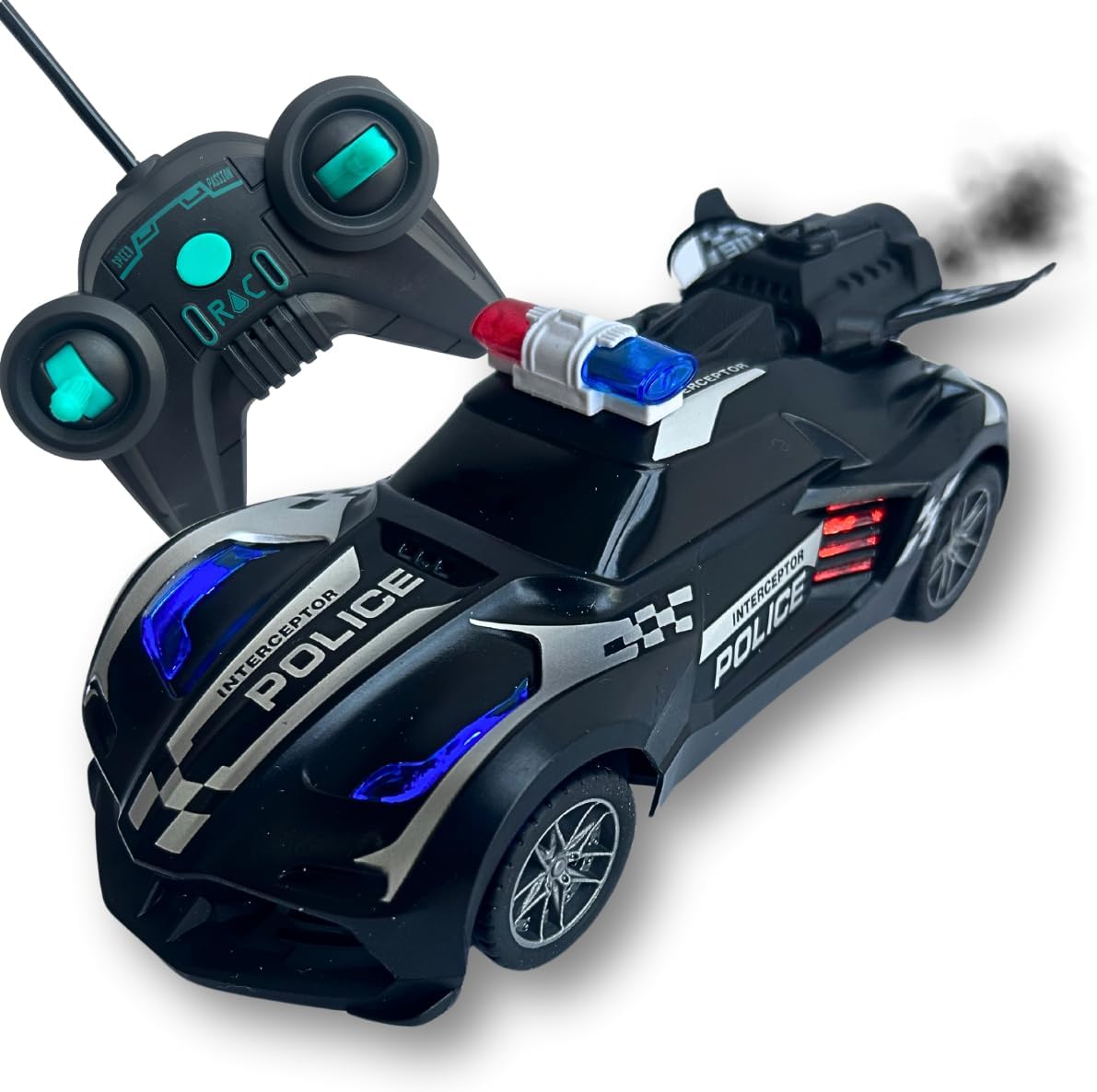 Carrinho Brinquedo Com Controle Remoto que Solta Fumaça e Luzes da Sirene (Preto) - Imagem 9