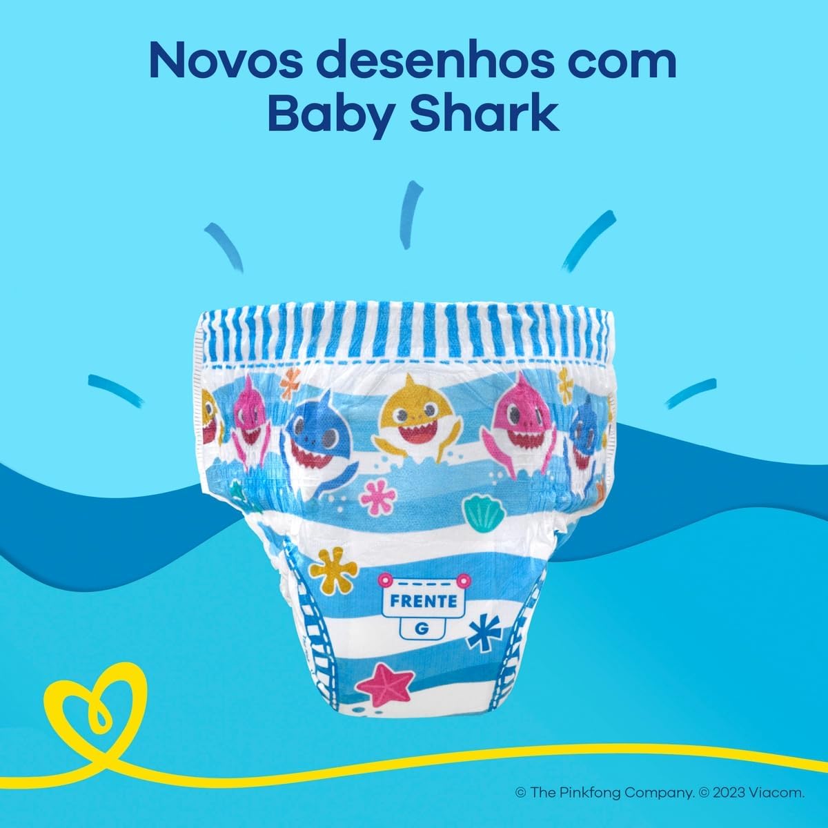 Fralda Pampers Splashers Para Nadar Baby Shark Tamanho P-M 12 Unidades - Imagem 2