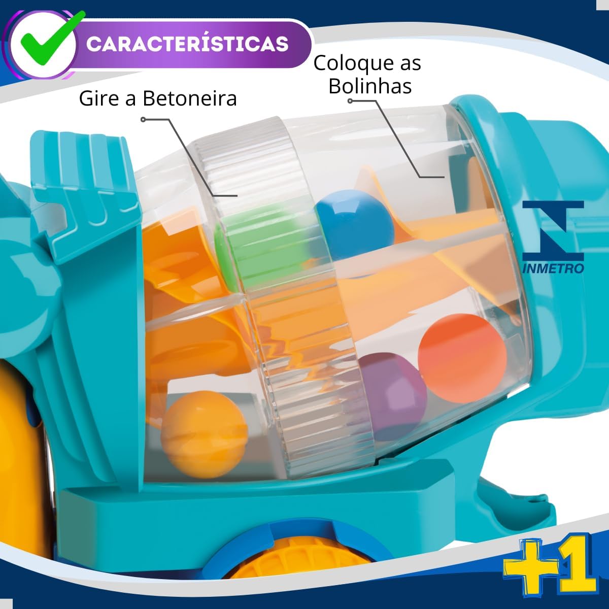 Caminhão Brinquedo Betoneira Educativo Gira Bolinhas Bebês Crianças - Imagem 3