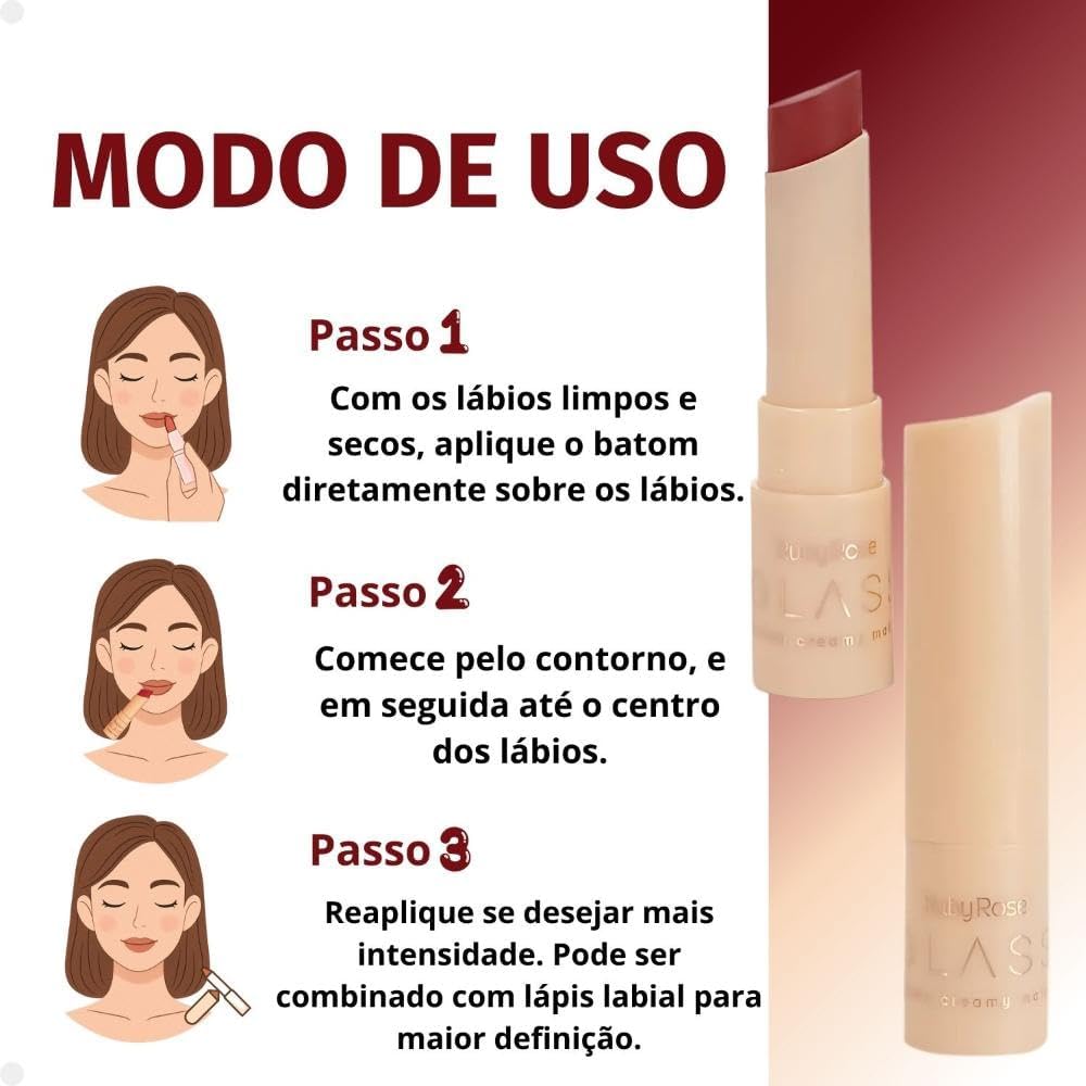 Batom Creamy Matte GL06 Glass HBF5676 Ruby Rose - Imagem 4