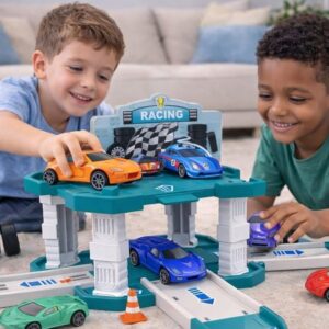 Pista De Corrida Infantil Racing Com Carrinhos Brinquedo De Montar Multicolorido 24 x 17 x 5 cm A partir de 3 anos