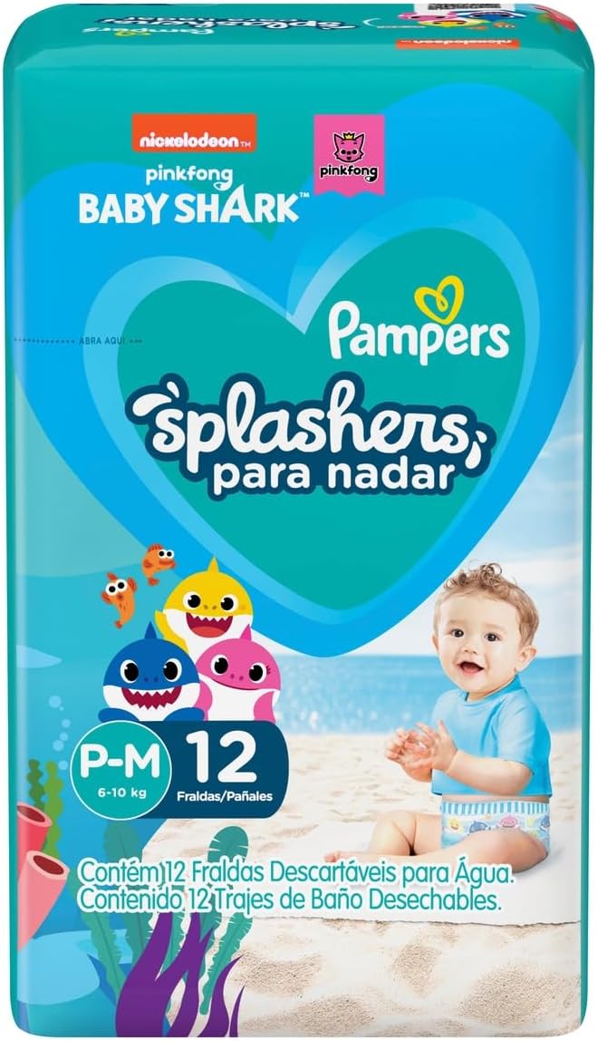 Fralda Pampers Splashers Para Nadar Baby Shark Tamanho P-M 12 Unidades - Imagem 8