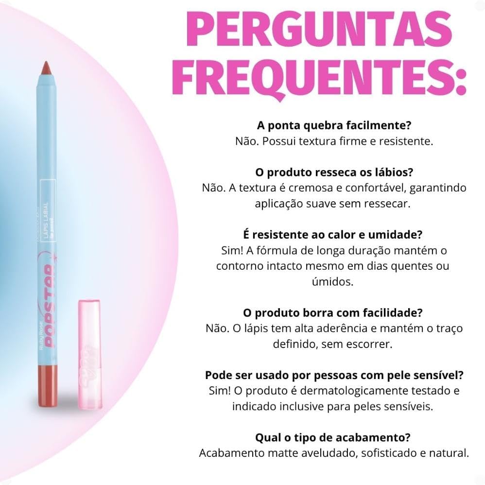 Ruby Rose Lápis Labial Iconic Popstar, Delineador para Lábios, Longa Duração (1 - Pop Perfection) - Imagem 7