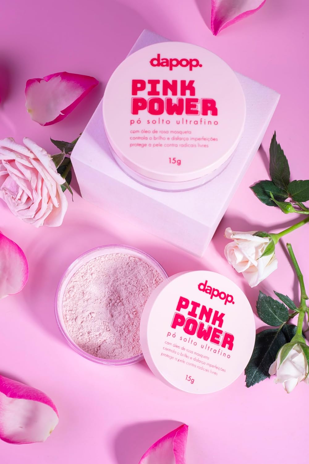 Pó Solto Para Maquiagem Pink Powder Com Rosa Mosqueta - Dapop - Imagem 3