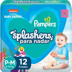 Fralda Pampers Splashers Para Nadar Baby Shark Tamanho P-M 12 Unidades