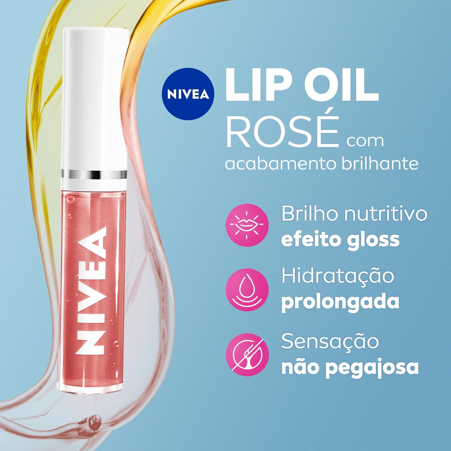 NIVEA Lip Oil Brilho Nutritivo Rosé 5,5ml, Hidratação Prolongada, Efeito Gloss, Para Todos os Tons de Pele - Imagem 2
