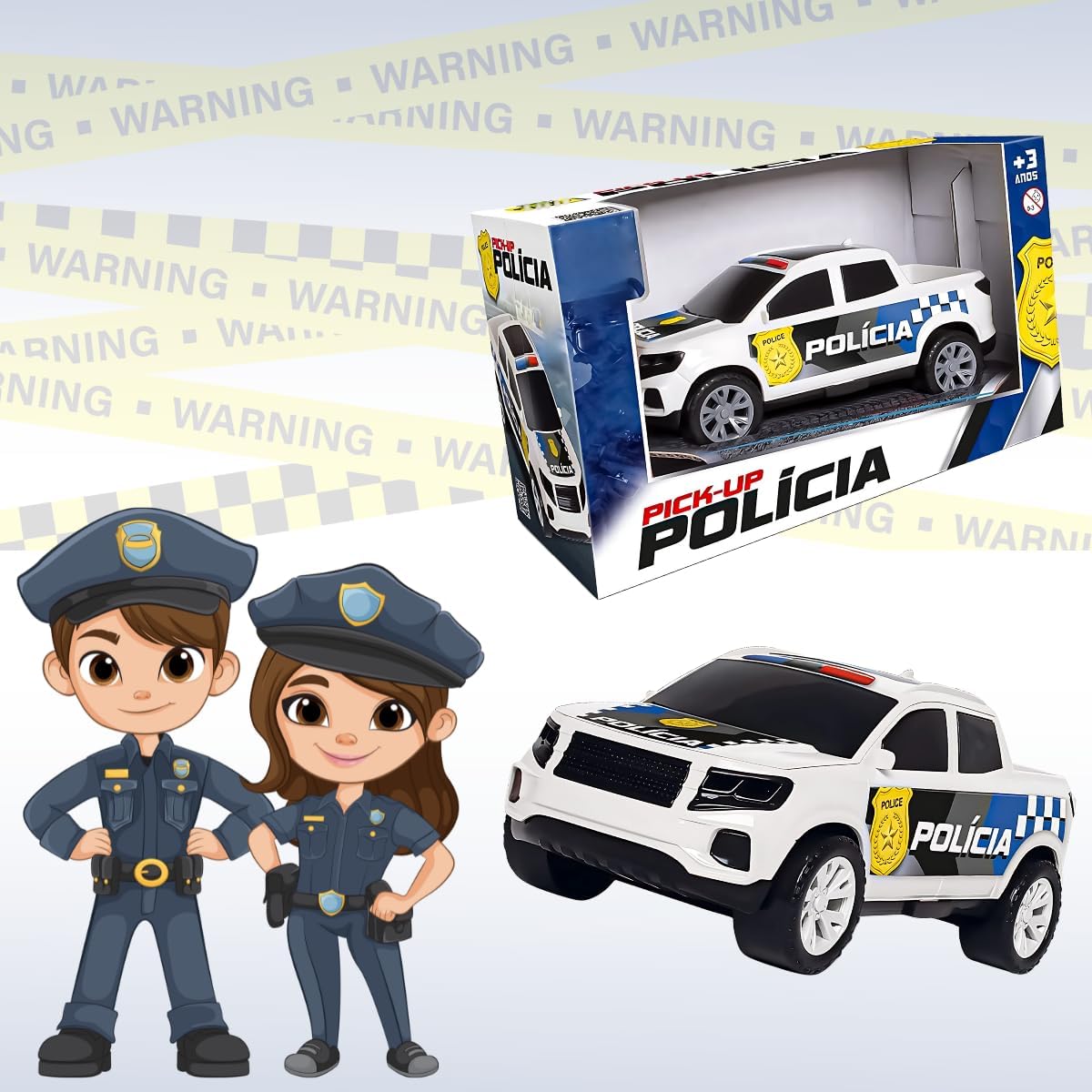 Carrinho Polícia Pick-Up Picape Resgate Brinquedo Infantil 21 cm Roda Livre - Imagem 5