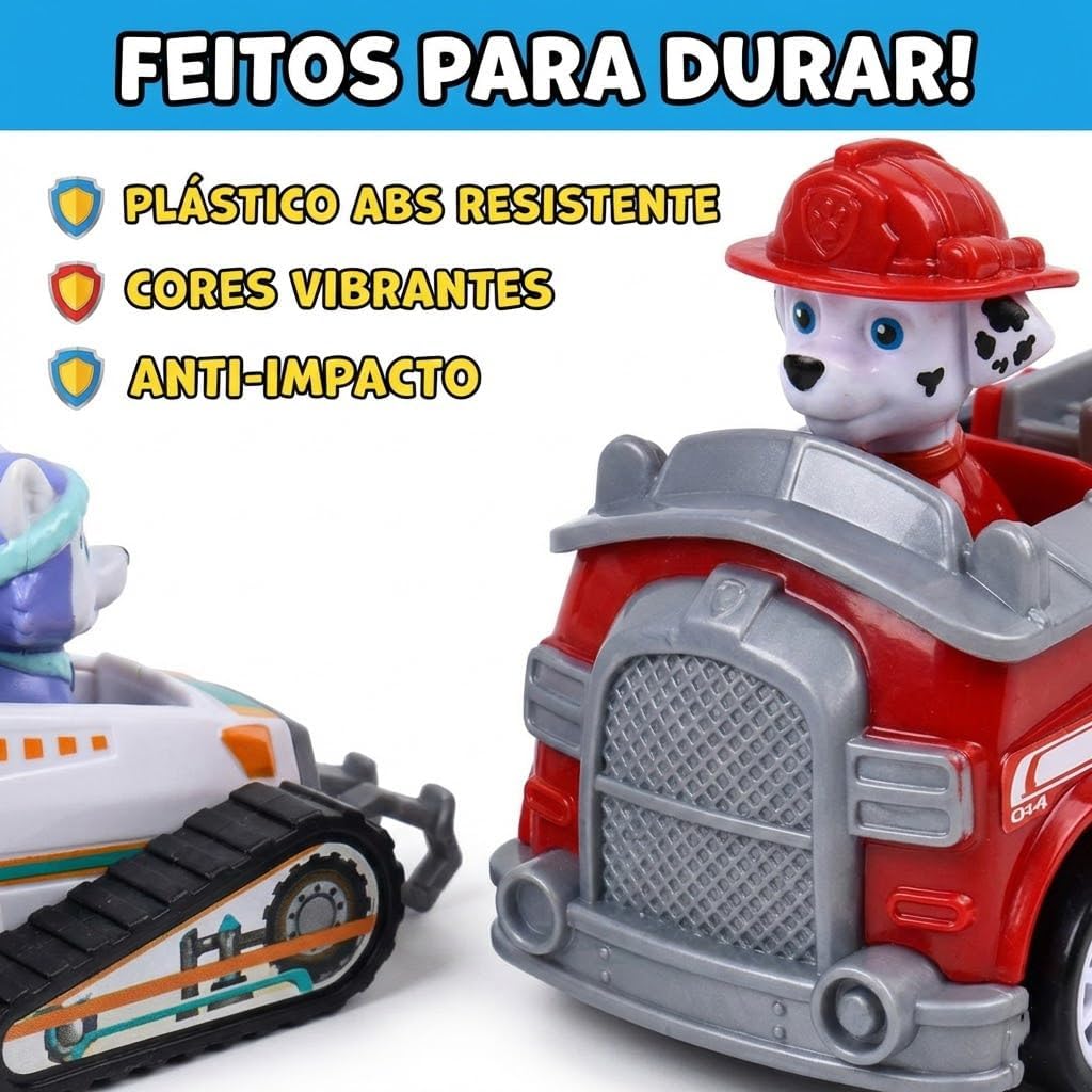 Kit 9 Carrinhos Patrulha Canina De Friccao Colecao Chase Marshall Skye Rubble Rocky Zuma Ryder Everest e Robô Dog Carro de Brinquedo Kizumba - Imagem 5
