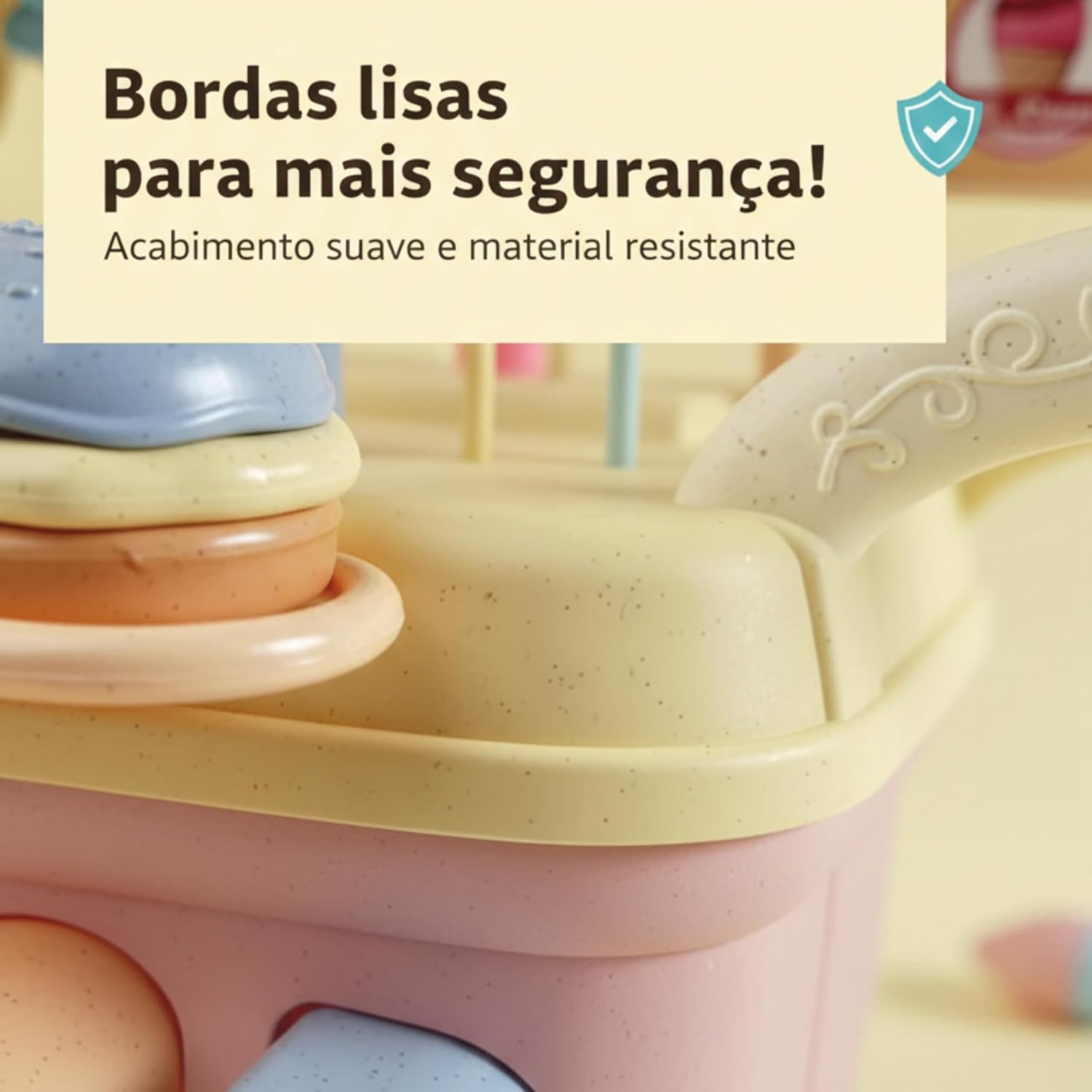 Carrinho de Sorvete e Lanchonete de Brinquedo com 41 Peças Coloridas Blocos de Encaixe Geométricos e Alfabeto Atividades Educativas e Faz de Conta Cores Tons Pastel - Imagem 4