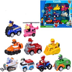 Kit 9 Carrinhos Patrulha Canina De Friccao Colecao Chase Marshall Skye Rubble Rocky Zuma Ryder Everest e Robô Dog Carro de Brinquedo Kizumba