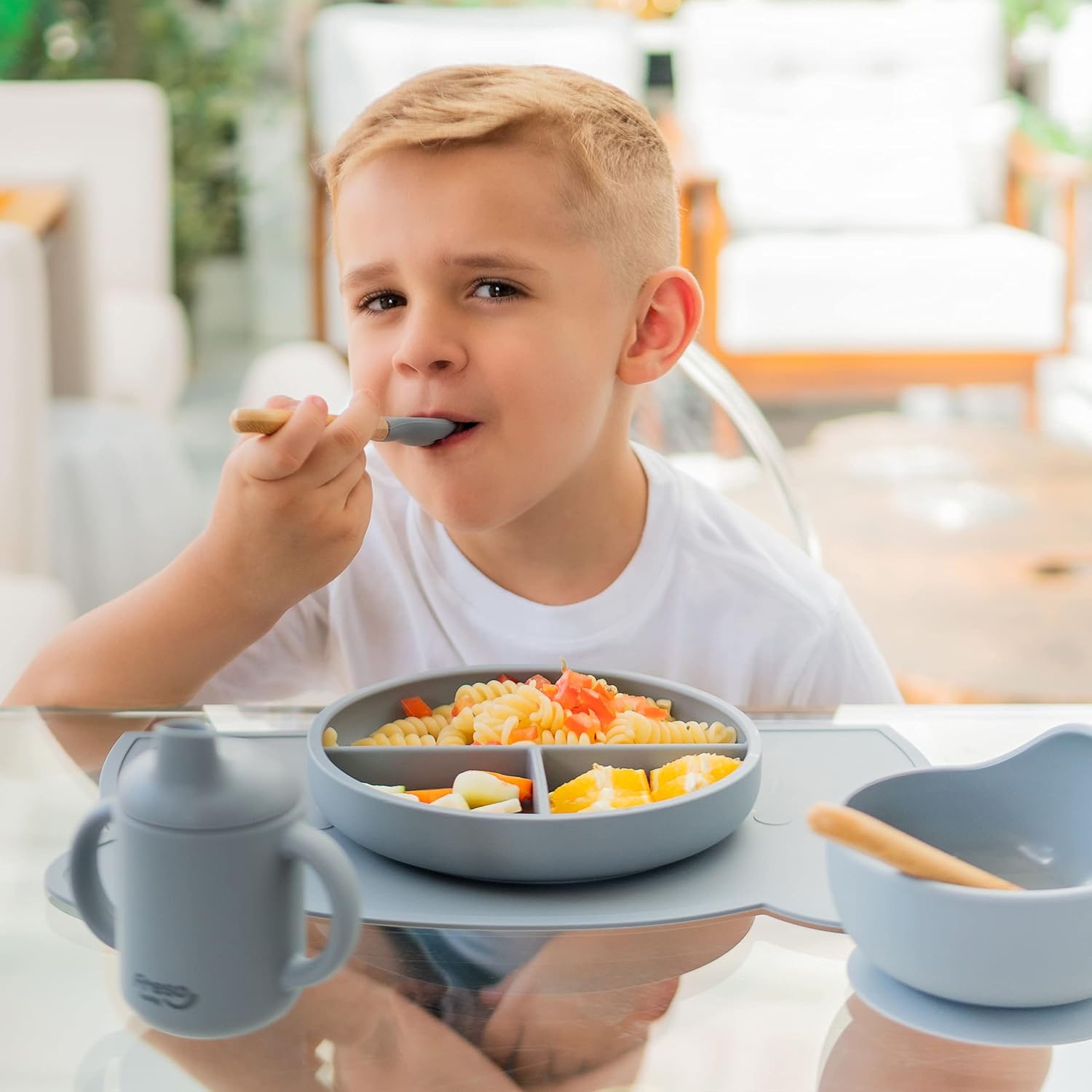 Freso Baby Prato Alimentação Bebê Introdução Alimentar Blw Bliss Silicone Atóxico Livre De Bpa Antibacteriano Com Ventosa E Divisória Cor Cinza - Imagem 6
