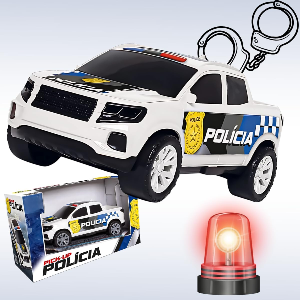 Carrinho Polícia Pick-Up Picape Resgate Brinquedo Infantil 21 cm Roda Livre - Imagem 4