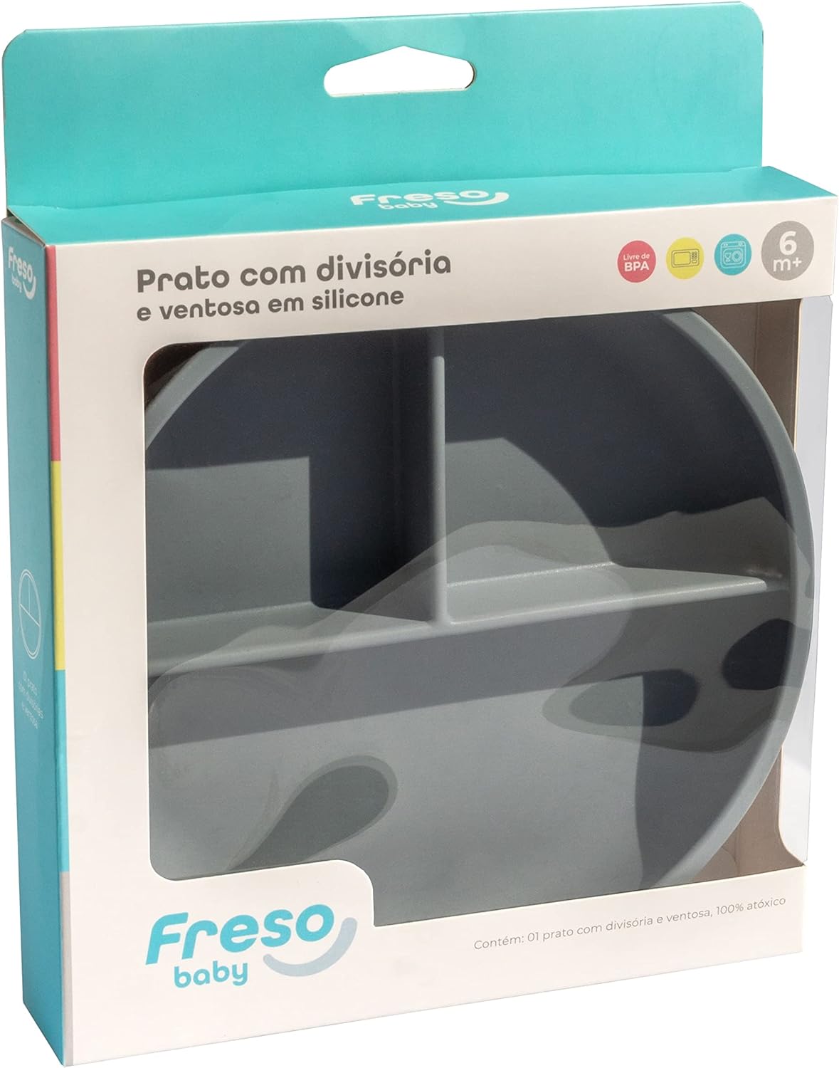 Freso Baby Prato Alimentação Bebê Introdução Alimentar Blw Bliss Silicone Atóxico Livre De Bpa Antibacteriano Com Ventosa E Divisória Cor Cinza - Imagem 9