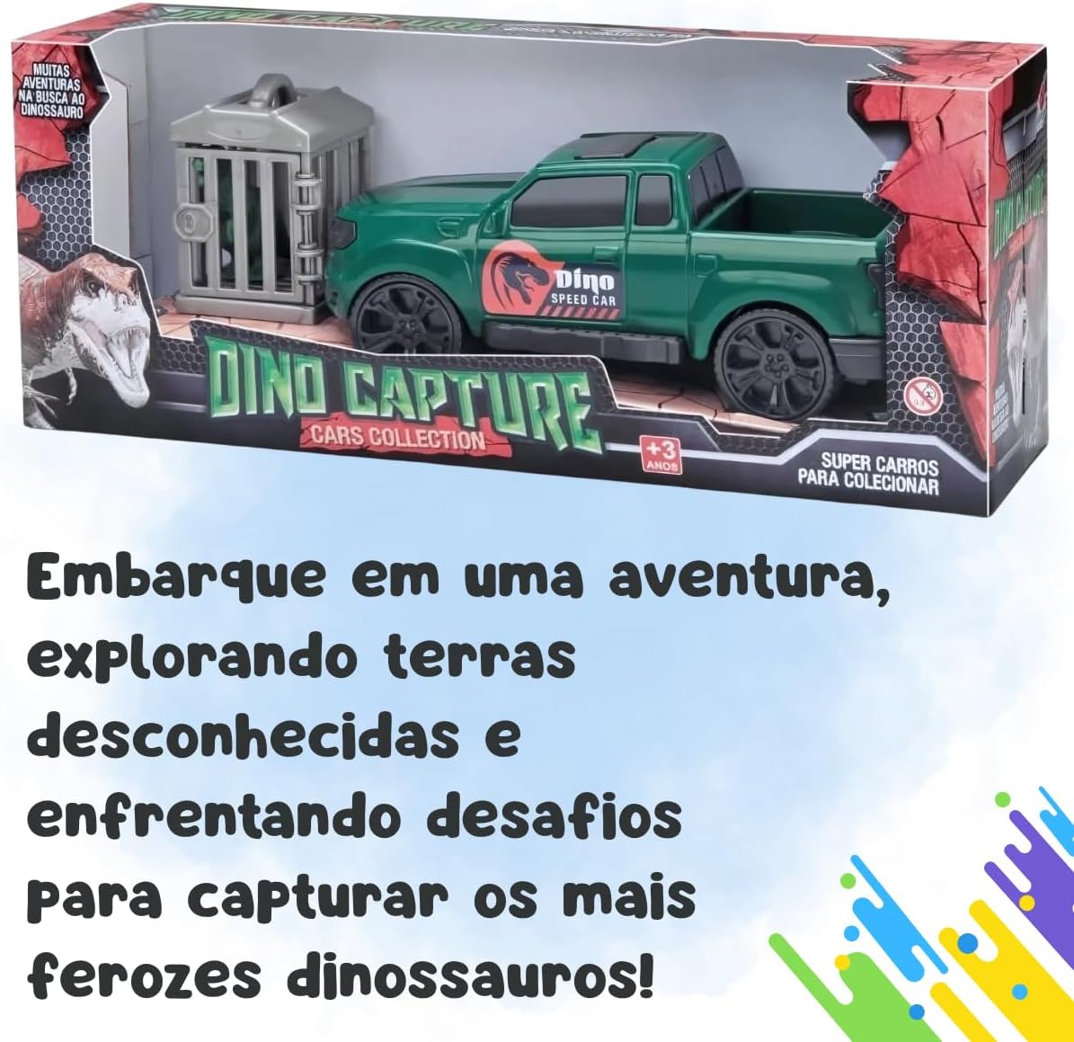 Carrinho Pick Up Dino Capture com Jaula e Dinossauro – Brinquedo Educativo Infantil de Aventura e Resgate, 30cm - Imagem 3