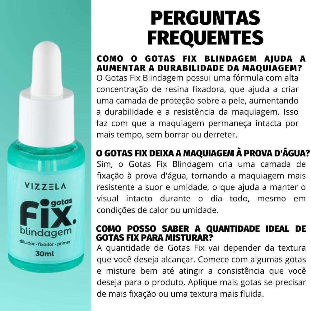 Gotas Fix Blindagem Diluidor Maquiagem Prova D'Água Vegano Original Vizzela - Imagem 5